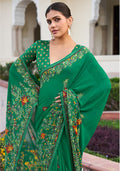 Green contemporary georgette saree with elegant printed design