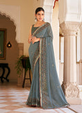 Trendy grey printed georgette saree for festival wear