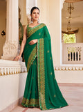 Beautiful green georgette designer saree with unique printed patterns