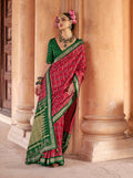 Elegant Rani Pink silk blend saree with traditional Patola print