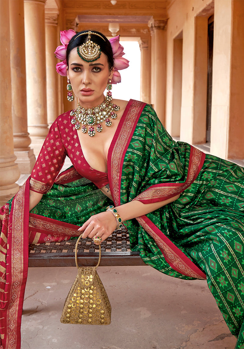 Green Silk Blend Patola Print Classic Saree for Festive Wear