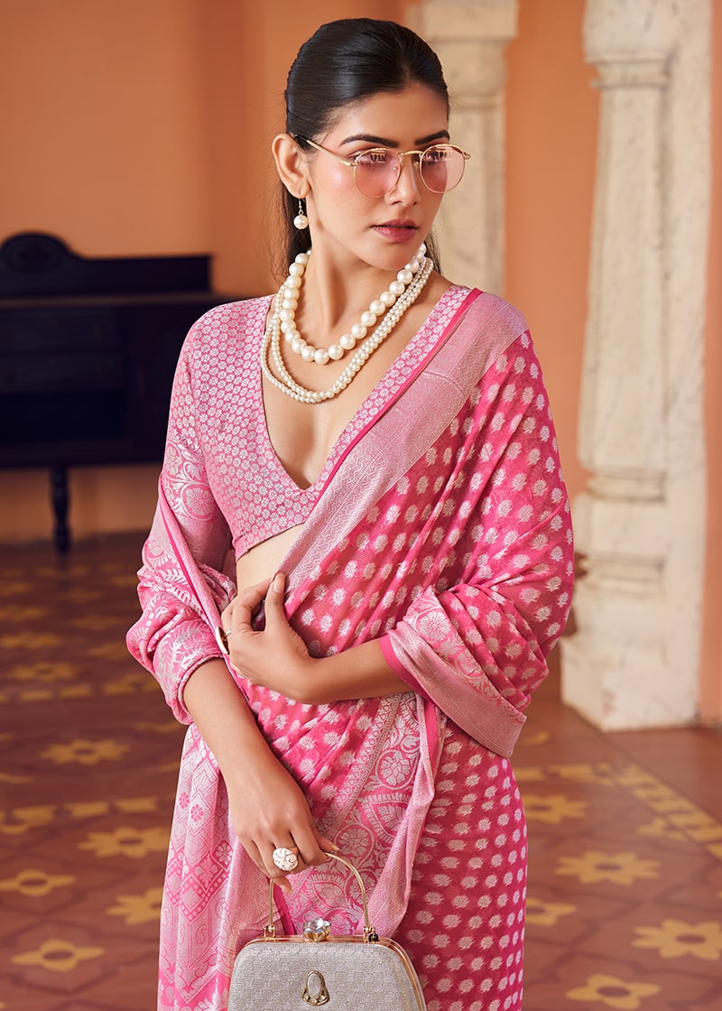 Pink Weaving Georgette Contemporary Party Saree