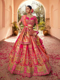 Rani pink Banarasi silk wedding lehenga choli with diamond pattern