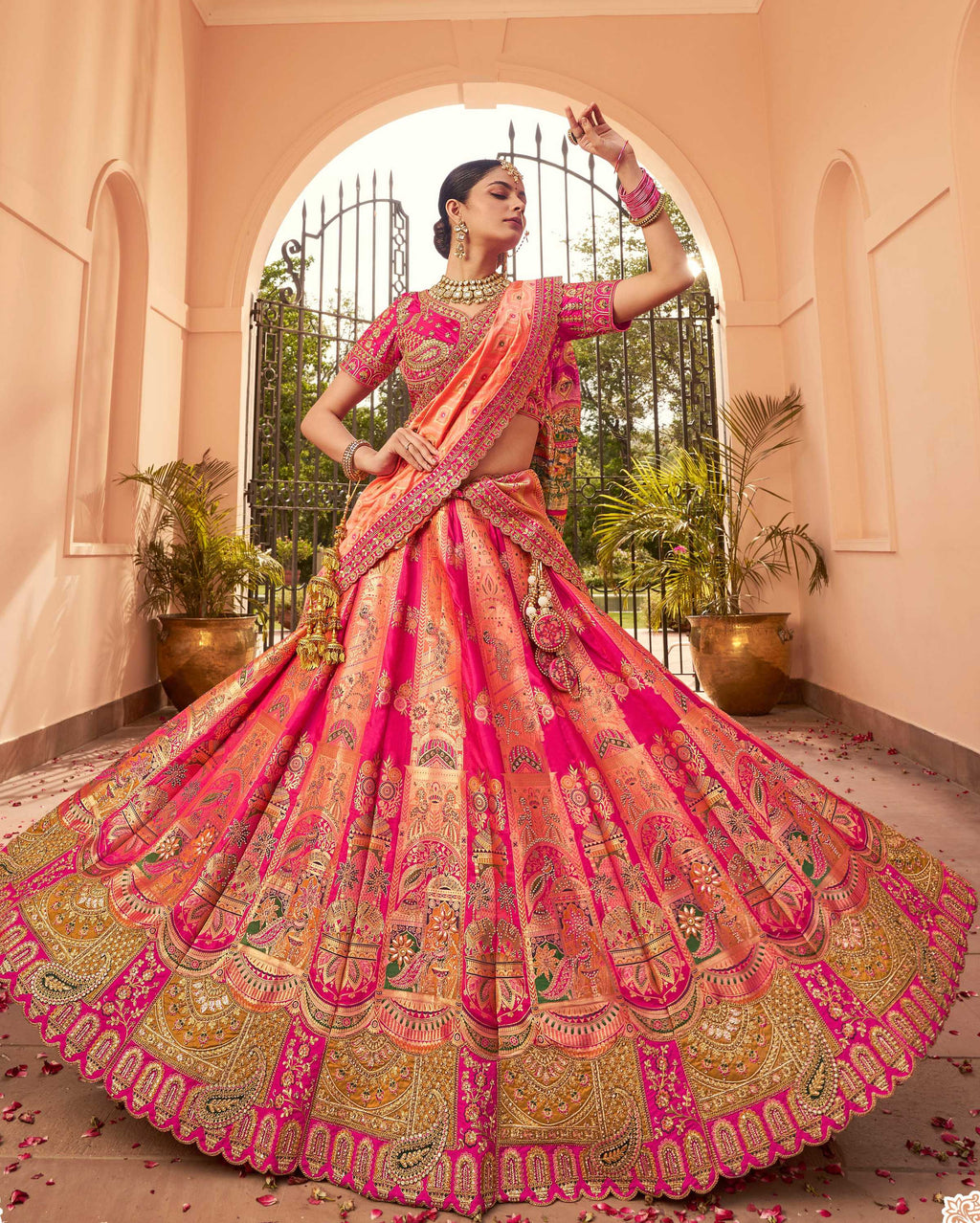 Rani Pink Banarasi Silk Wedding Lehenga Choli