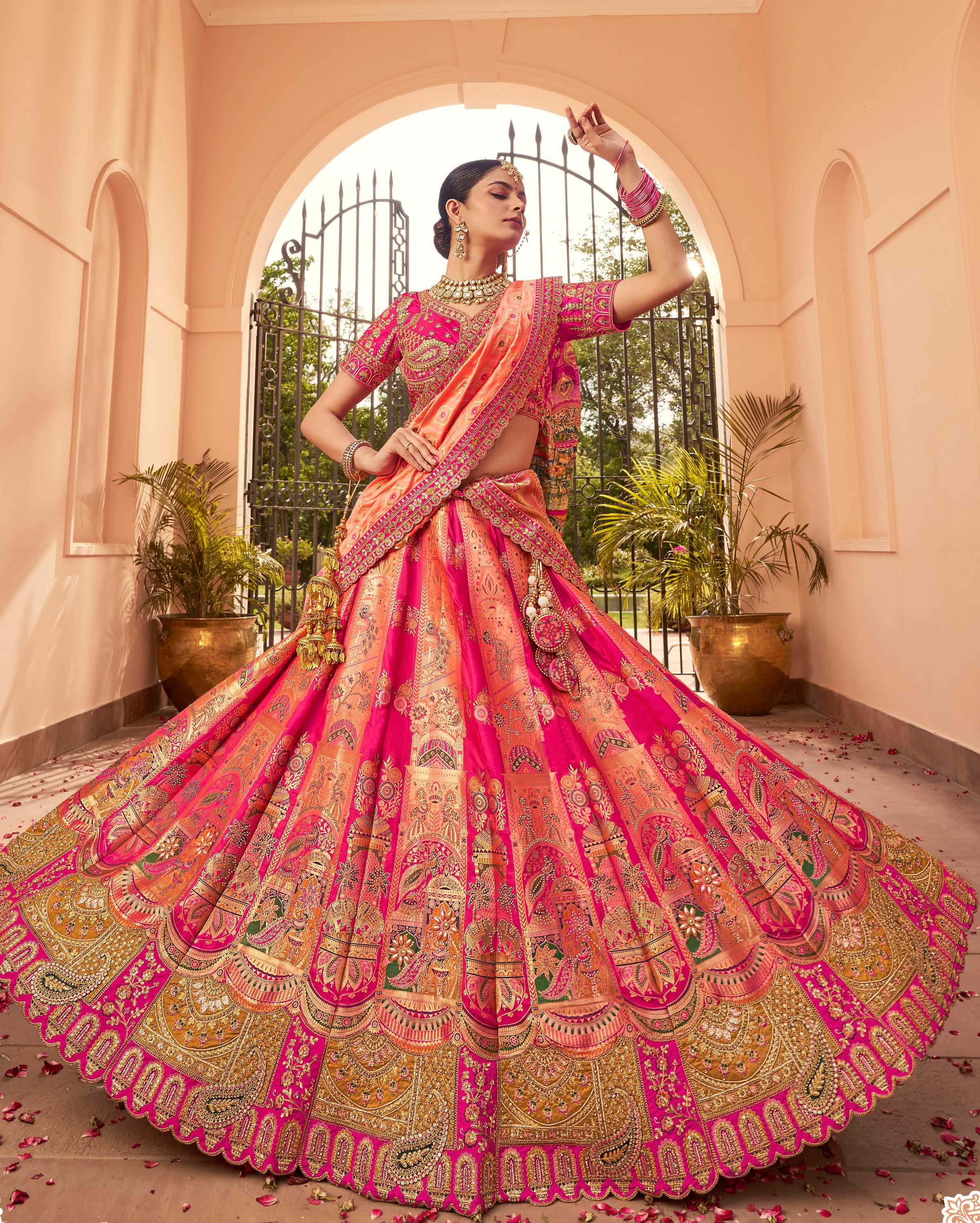 Rani Pink Banarasi Silk Wedding Lehenga Choli