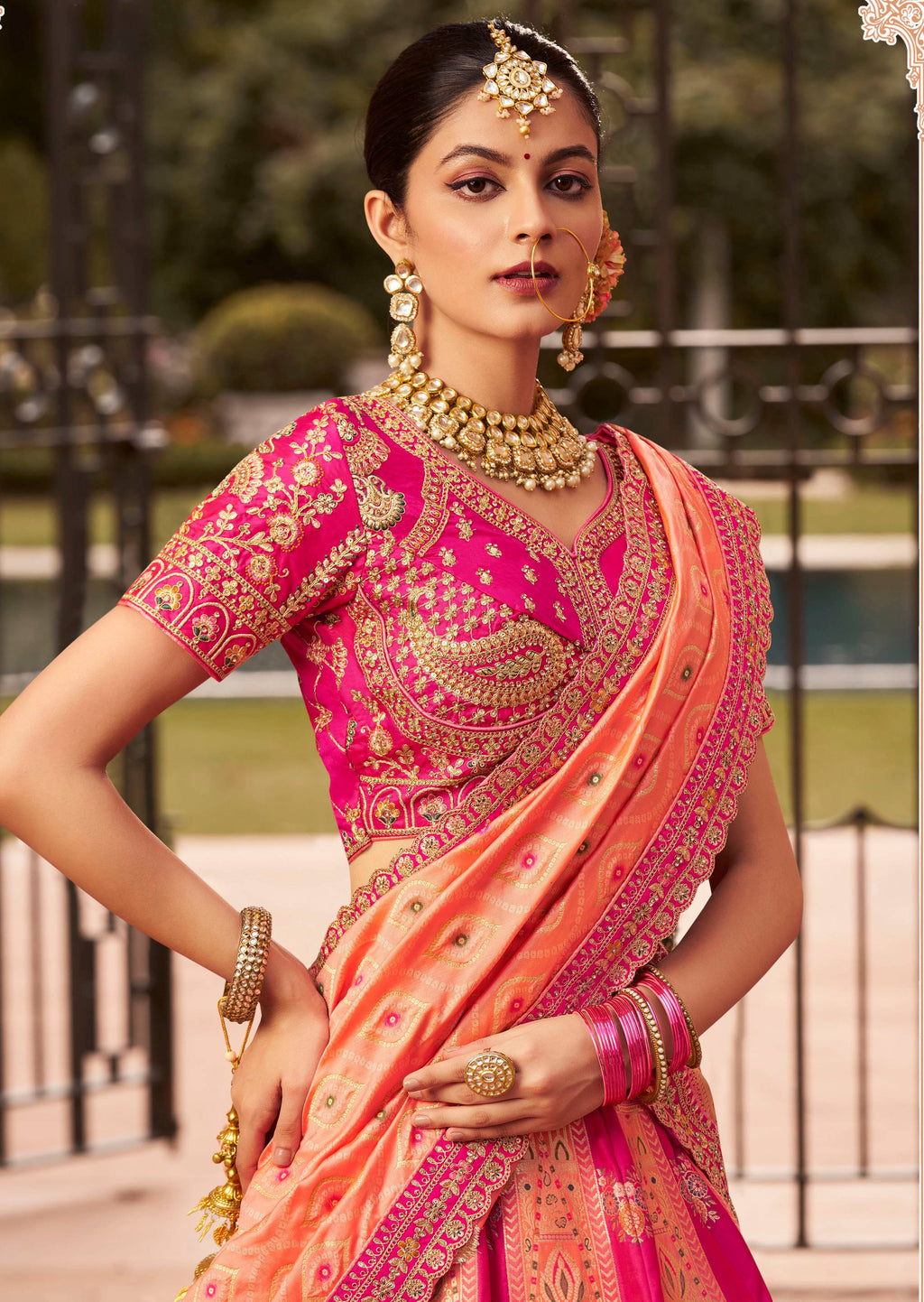 Rani Pink Banarasi Silk Wedding Lehenga Choli