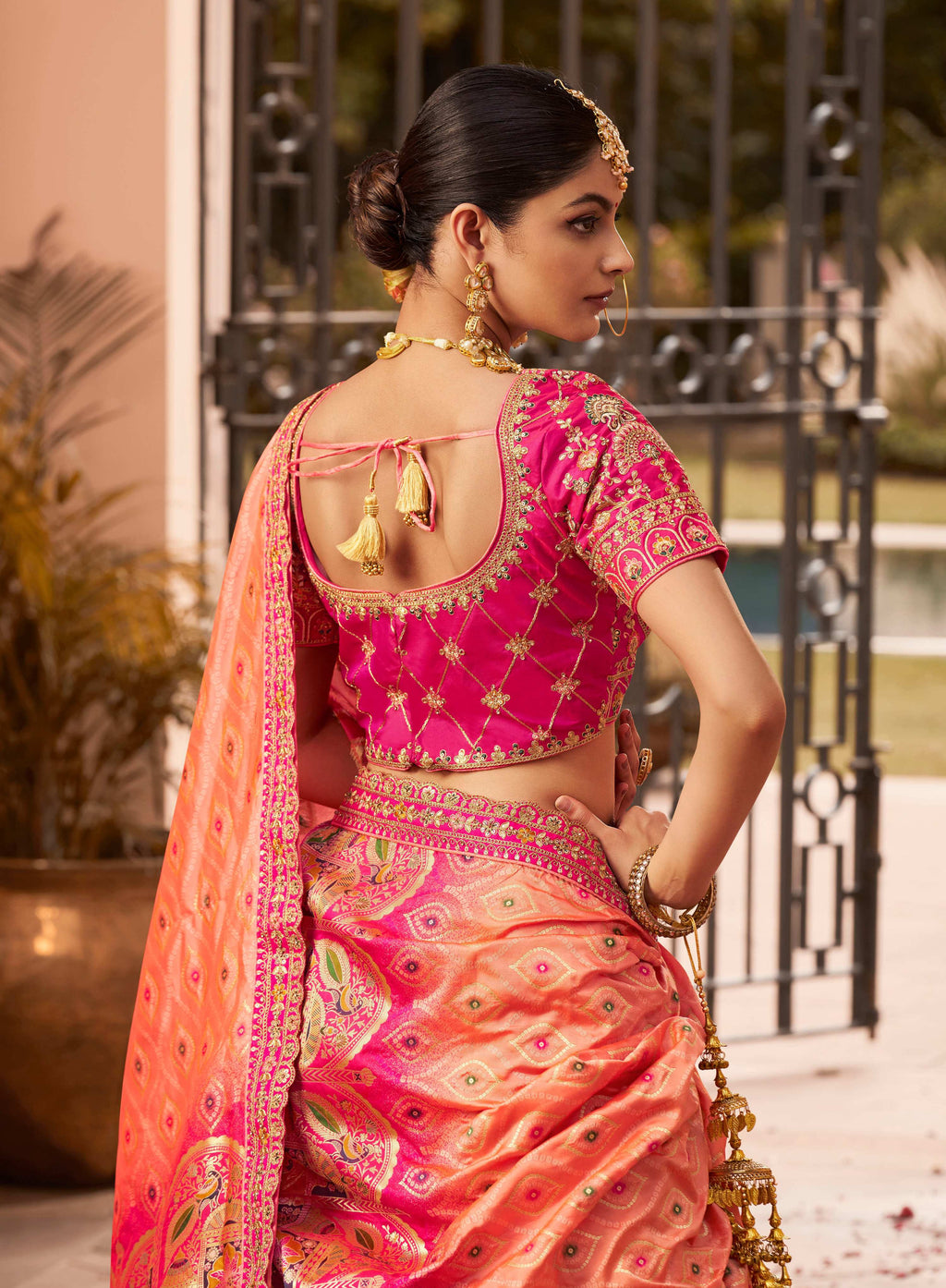 Rani Pink Banarasi Silk Wedding Lehenga Choli