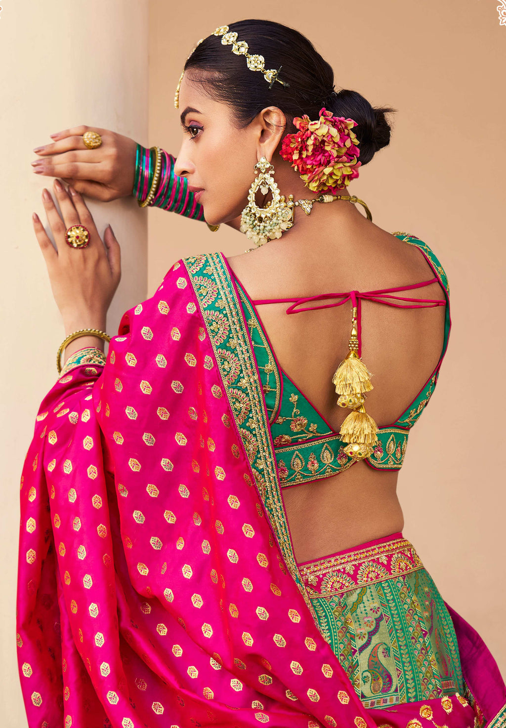 Turquoise Banarasi Silk Lehenga Choli Set for Wedding Celebration
