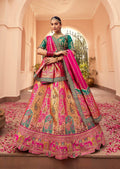 Multicolor Banarasi silk lehenga choli with traditional diamond motifs