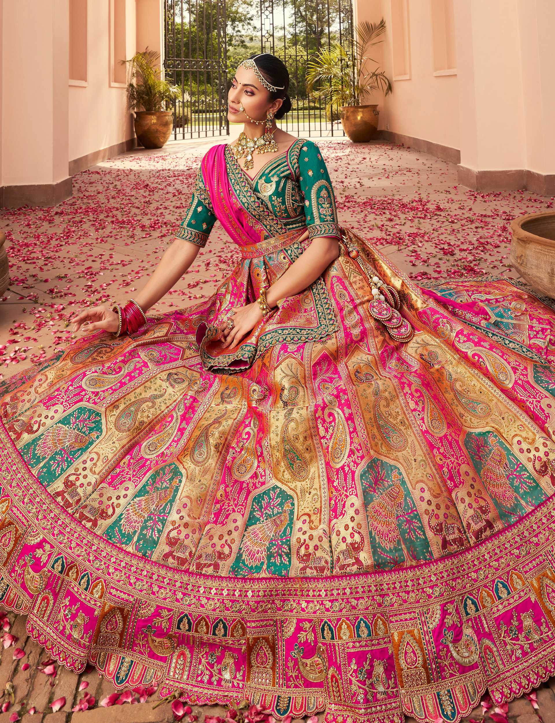Multi Colour Banarasi Silk Diamond Wedding Lehenga Choli