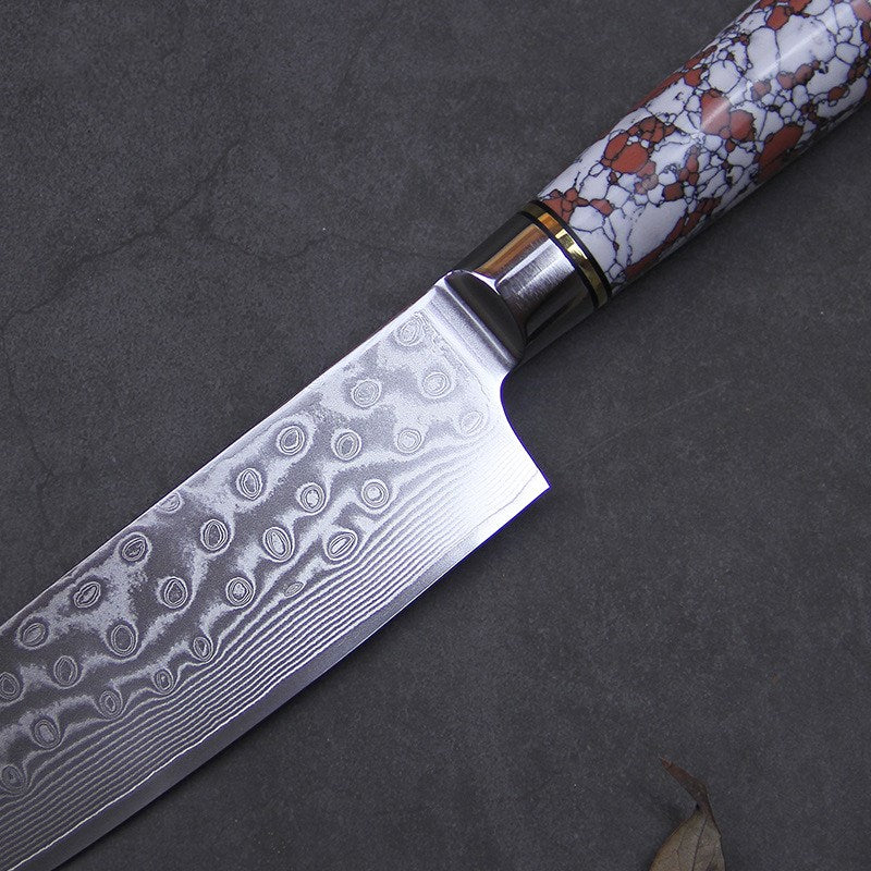 8-Inch Damascus Steel Kitchen Knife with Turquoise Handle