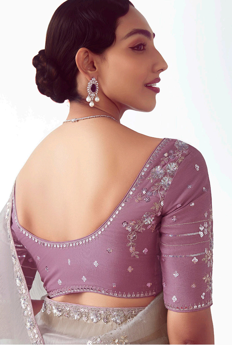Grey Embroidered Cut Work Fancy Fabric Ceremonial Designer Saree