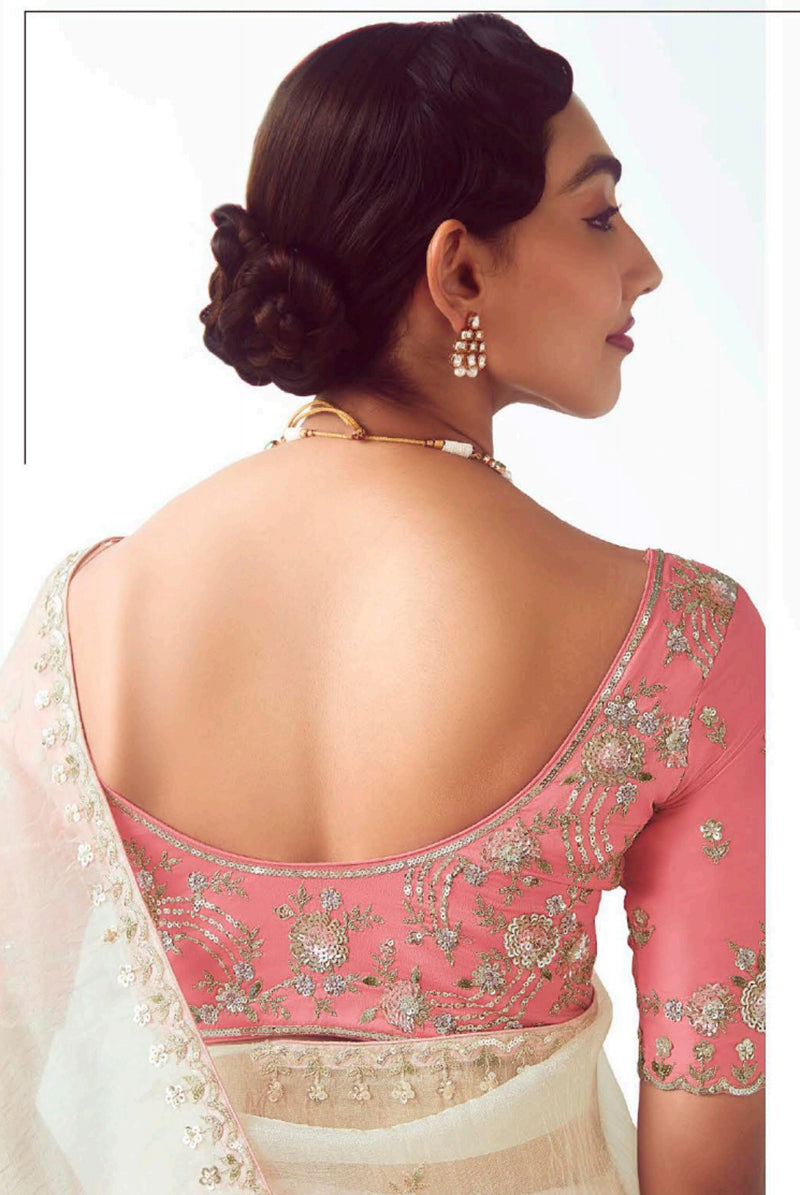 White Embroidered Cut Work Saree for Elegant Ceremonial Wear