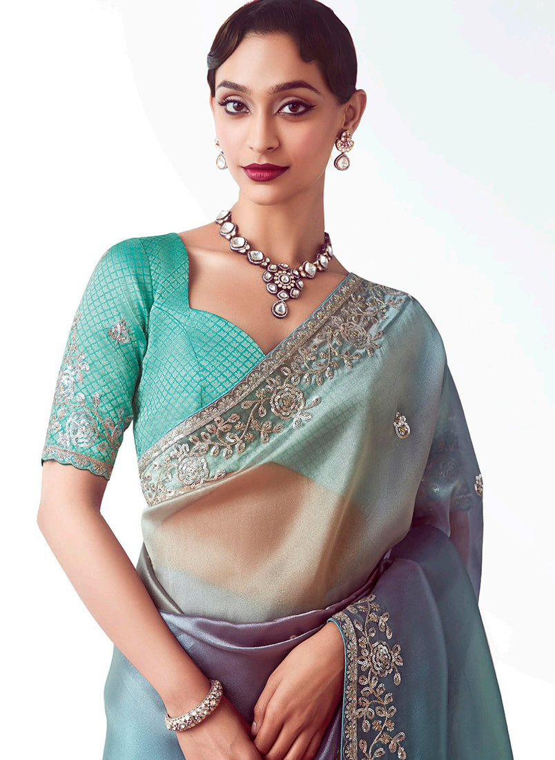 Multi Color Embroidered Cut Work Fancy Fabric Designer Saree