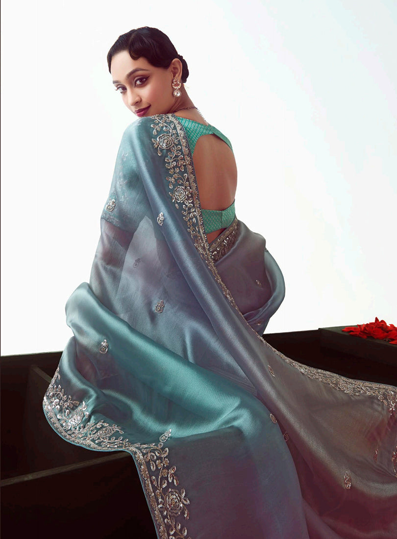 Multi Color Embroidered Cut Work Fancy Fabric Designer Saree