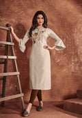 Monjolika Fashion Cotton Embroidered Off White Party Wear Kurti