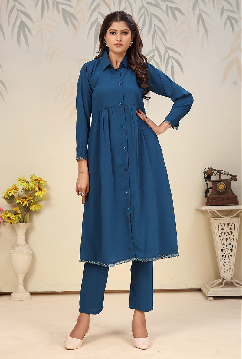 Morpeach cotton solid co-ord set consisting of a matching top and bottom for casual wear