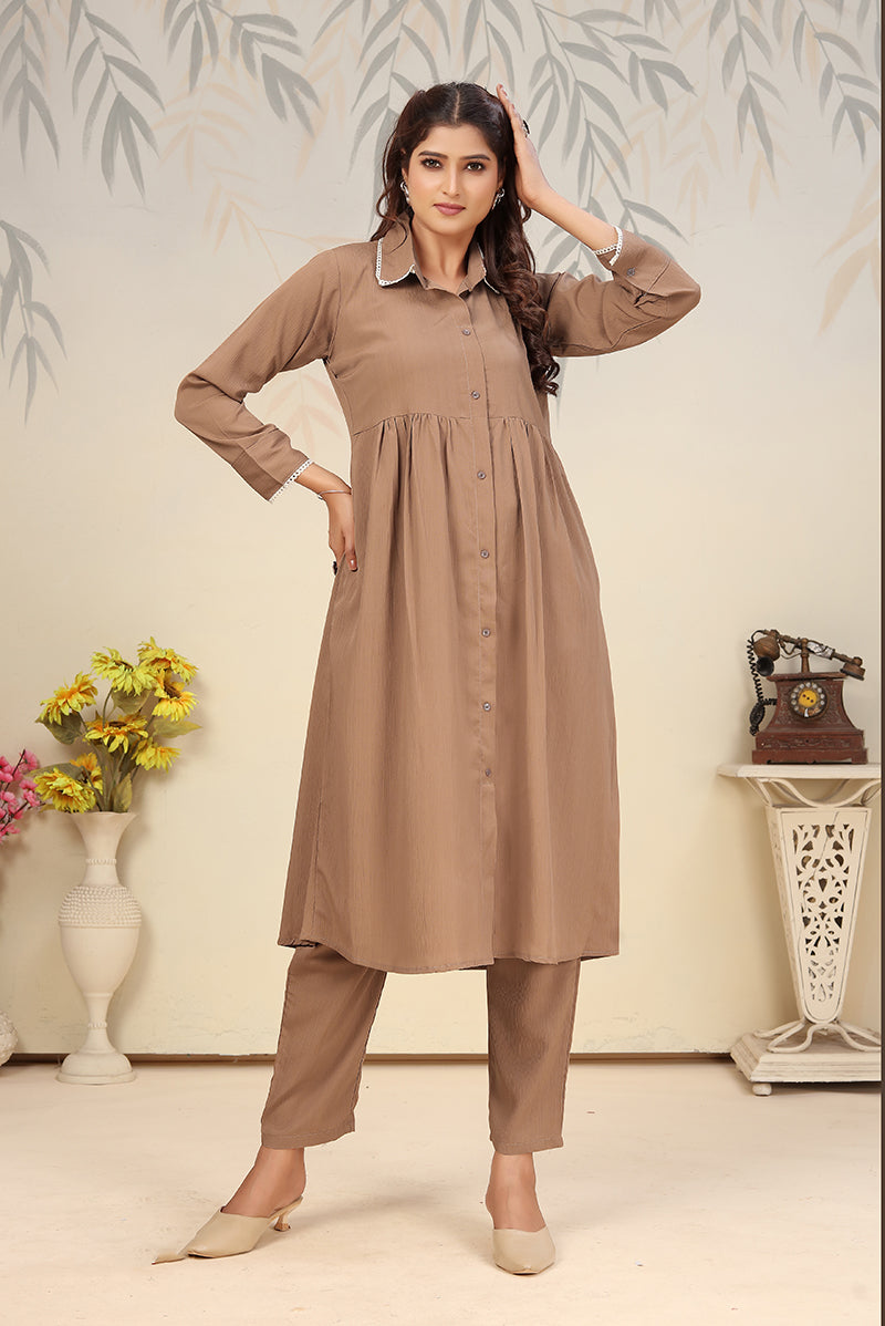 Brown Cotton Solid Co-Ord Set perfect for comfortable and casual lounge wear