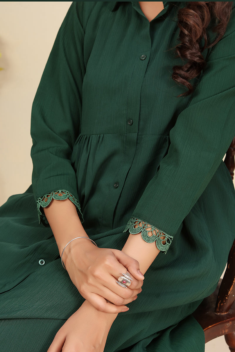 Bottle Green Solid Cotton Co-Ord Set Casual Lounge Wear