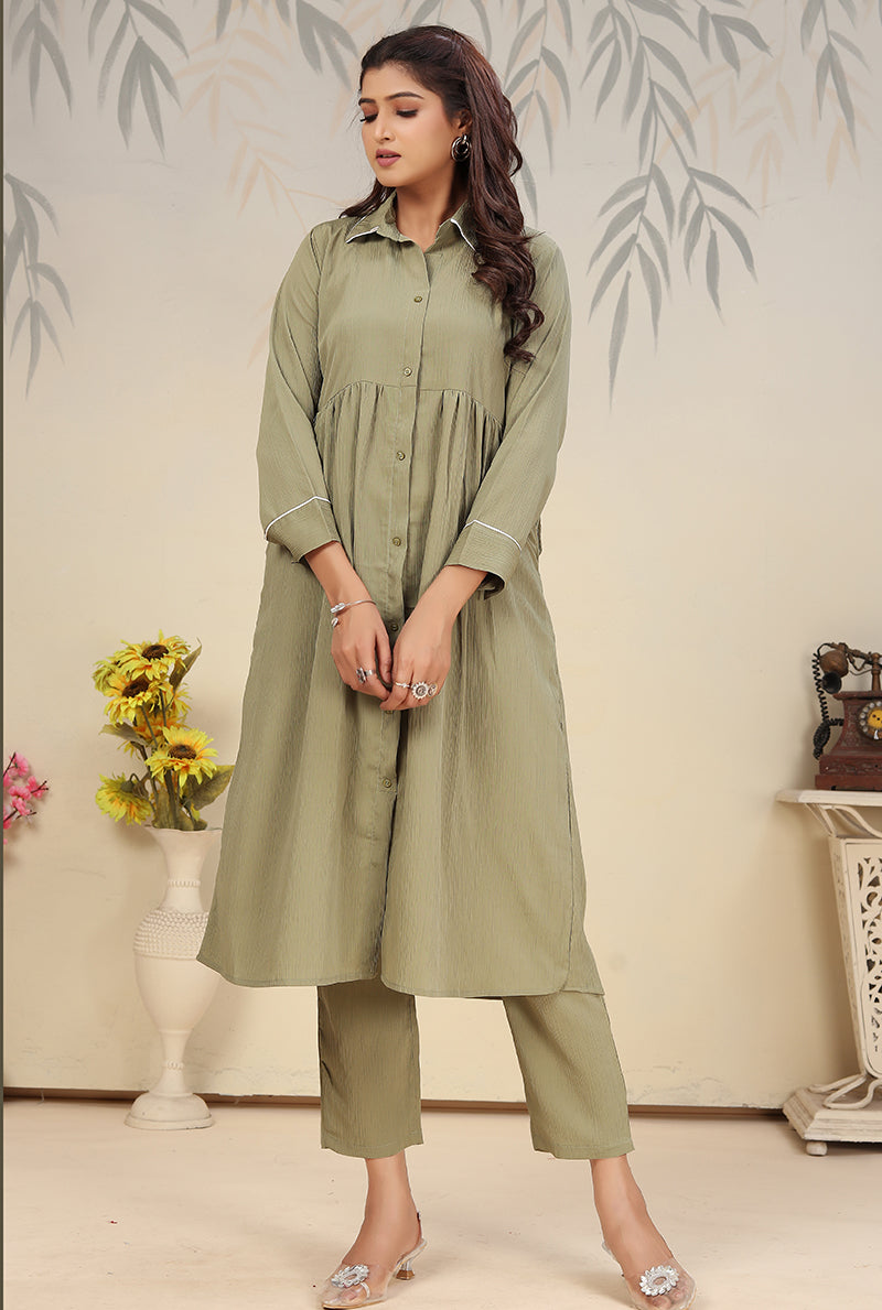 Pista Green Cotton Solid Co-Ord Set for Casual Wear & Festivals
