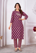 Purple silk designer kurti with intricate embroidery and mirror accents