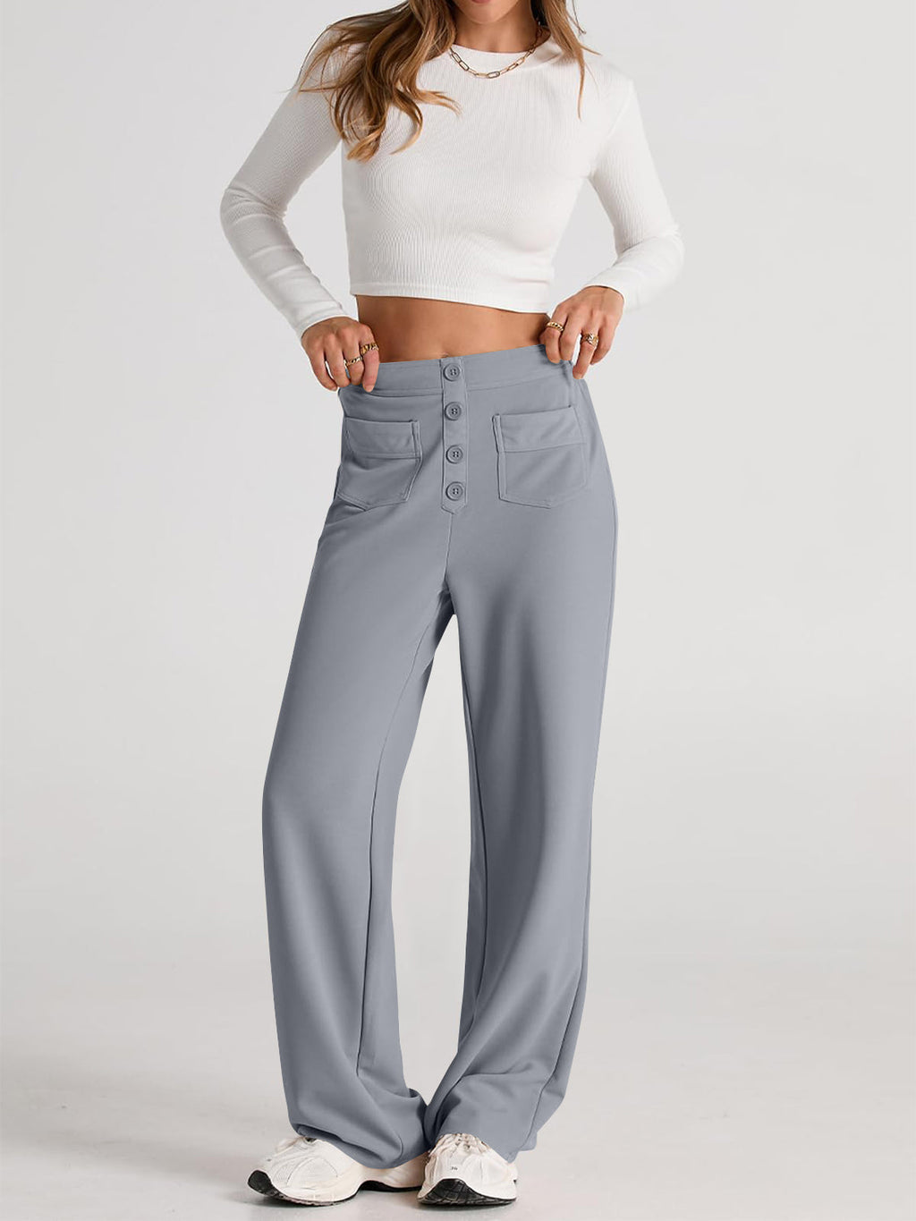 High Waist Wide Leg Pants | Black Polyester Relaxed Fit