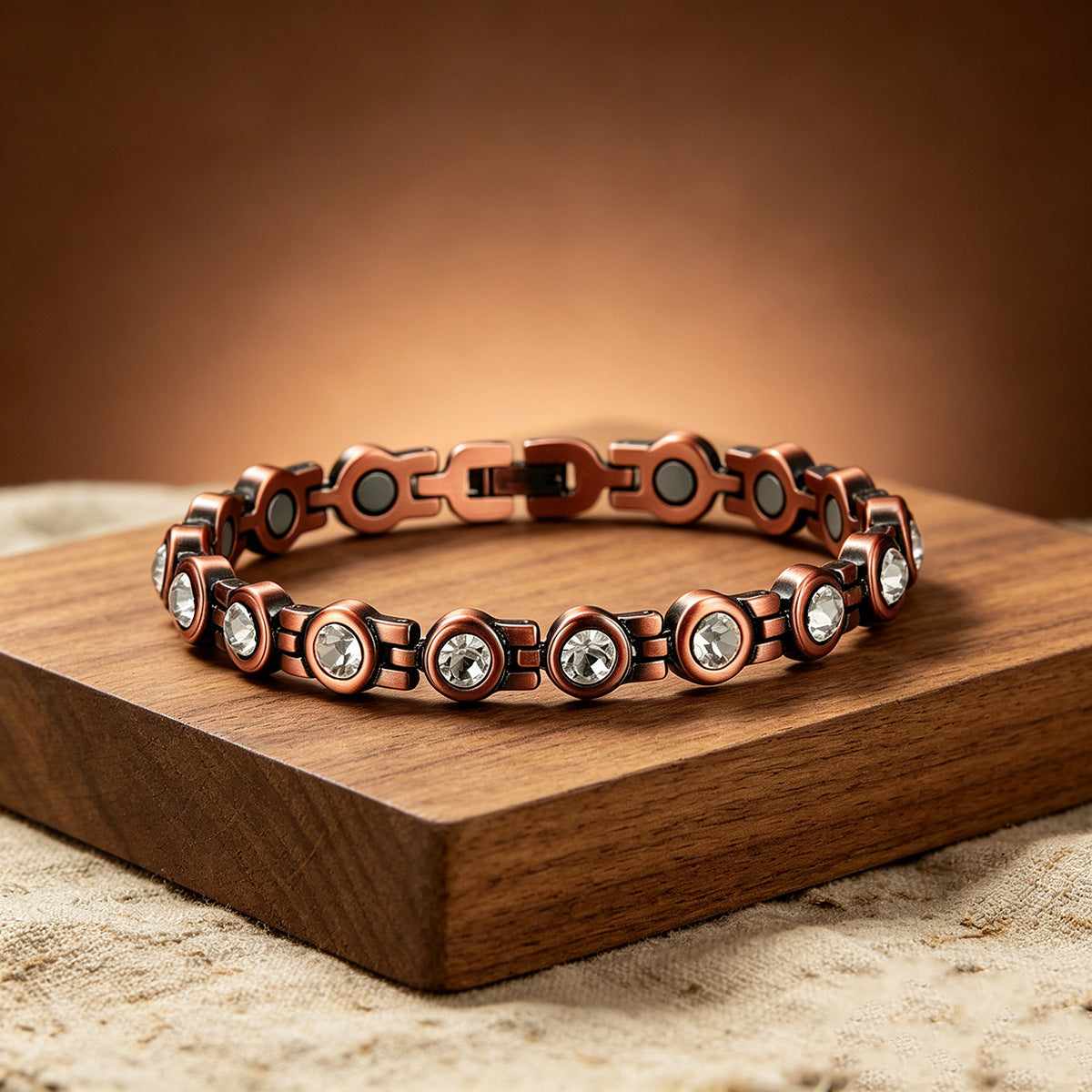 Retro Red Copper Magnetic Therapy Bracelet With Crystals Unisex