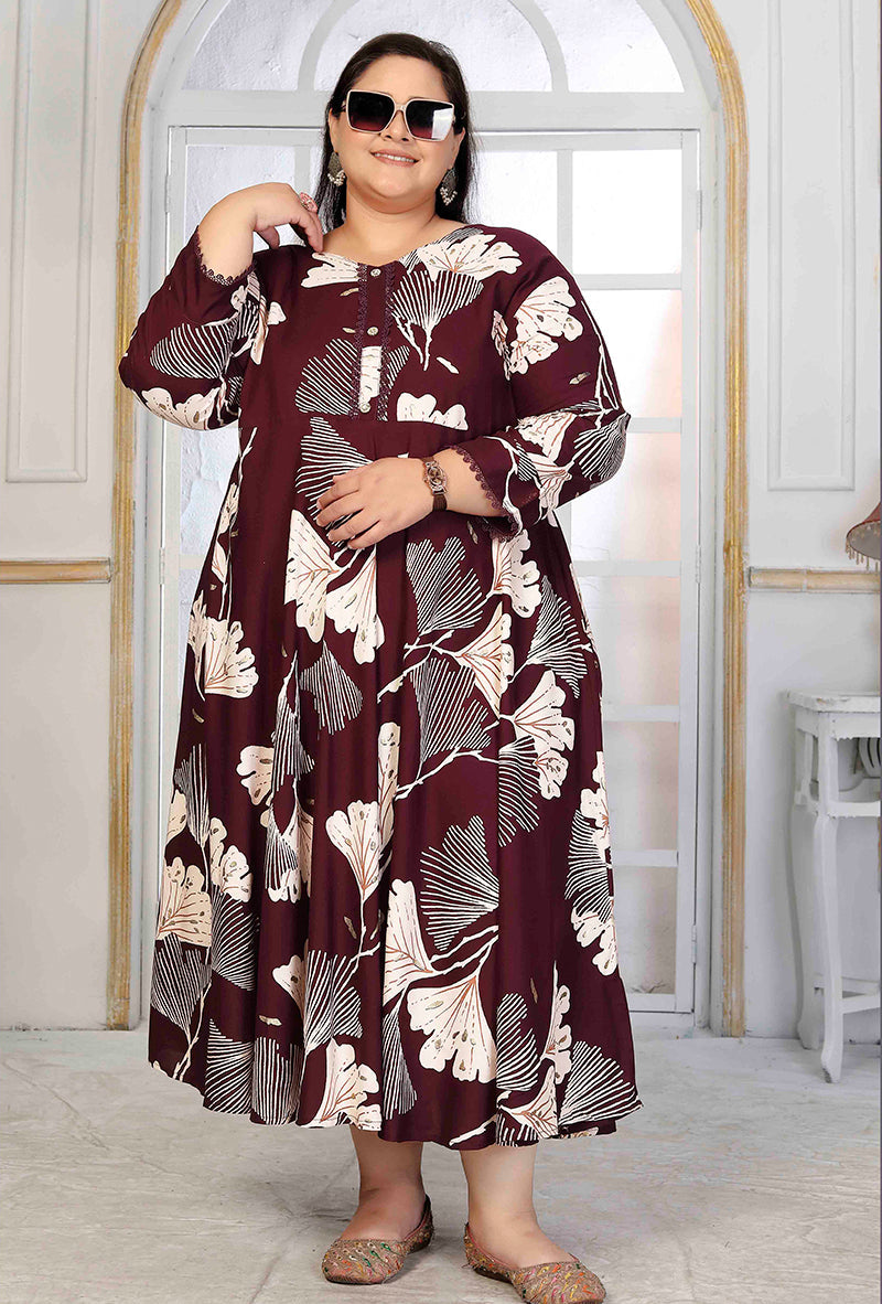Wine Printed Rayon Designer Kurti for Women