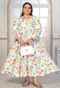 White rayon designer kurti with intricate printed patterns