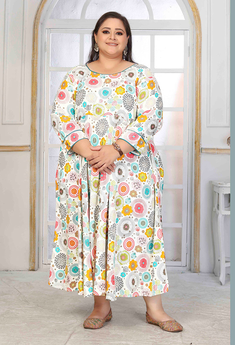 White Rayon Printed Designer Kurti for Festive Wear