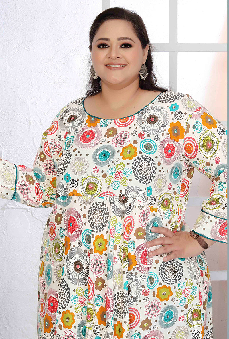 White Rayon Printed Designer Kurti for Festive Wear