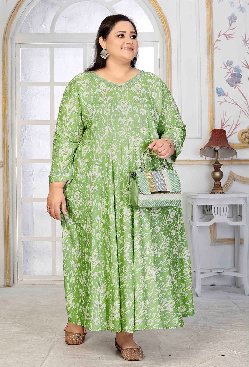 Light Green Rayon Printed Designer Kurti