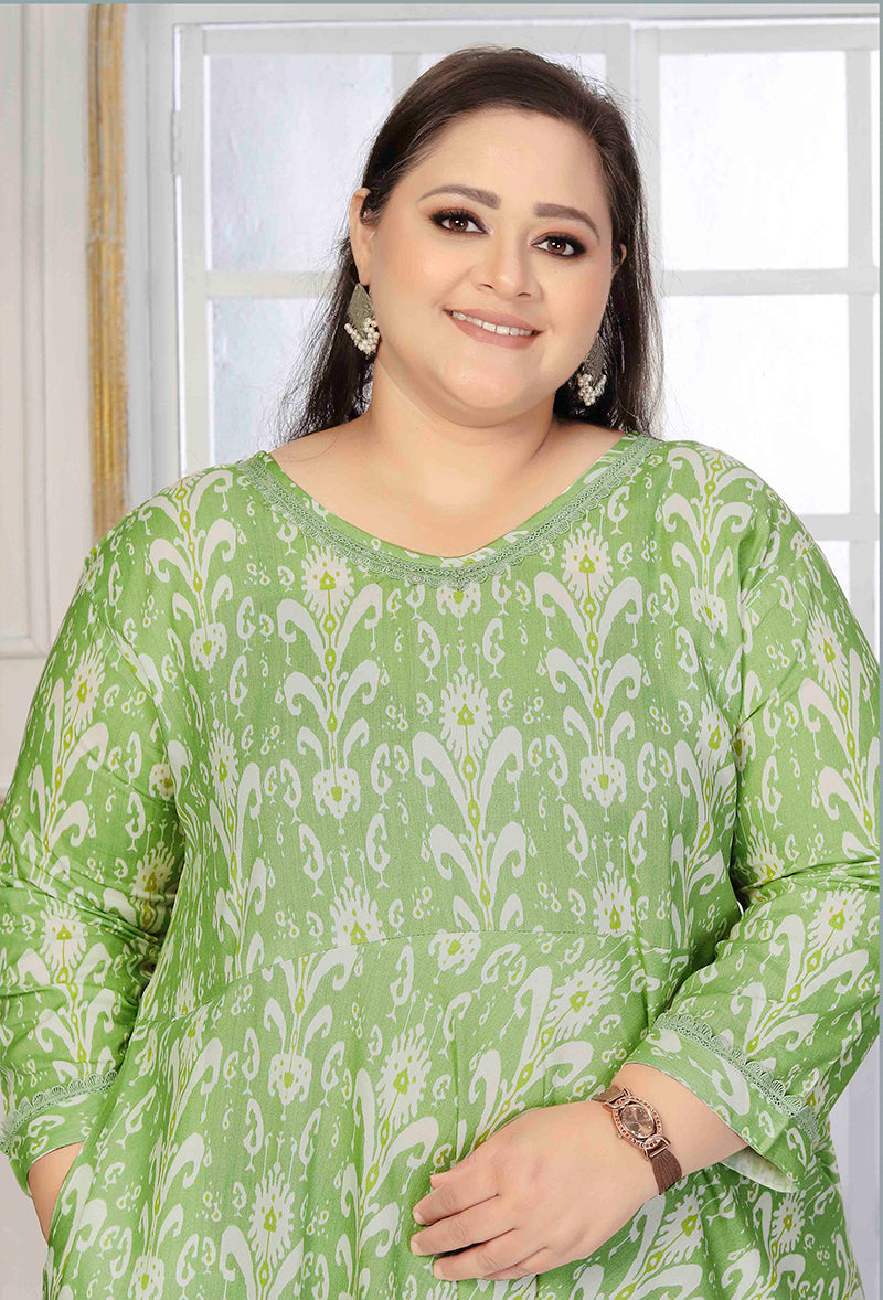 Light Green Rayon Printed Designer Kurti