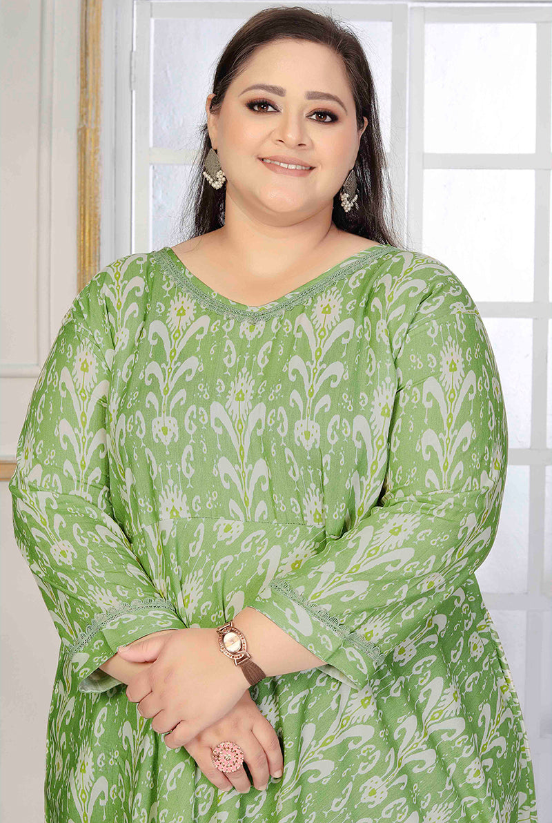 Light Green Rayon Printed Designer Kurti