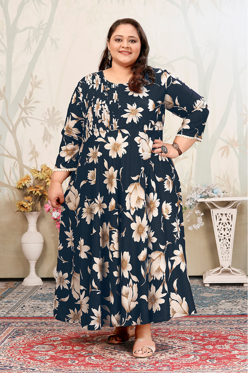 Monjolika Fashion Dark Teal Ceremonial Rayon Designer Kurti