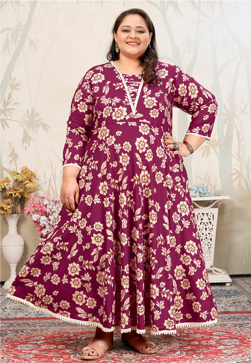 Wine Rayon Ceremonial Designer Kurti with Embroidery