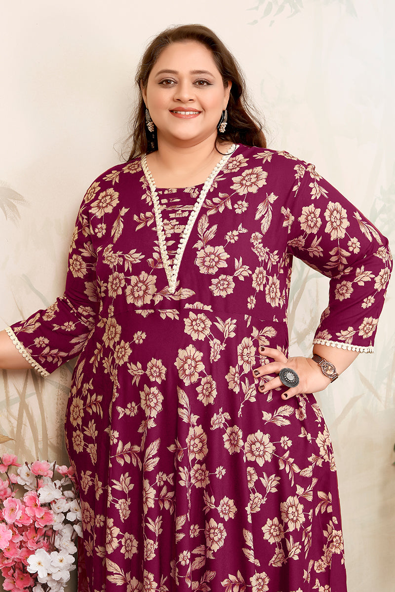 Wine Rayon Ceremonial Designer Kurti with Embroidery