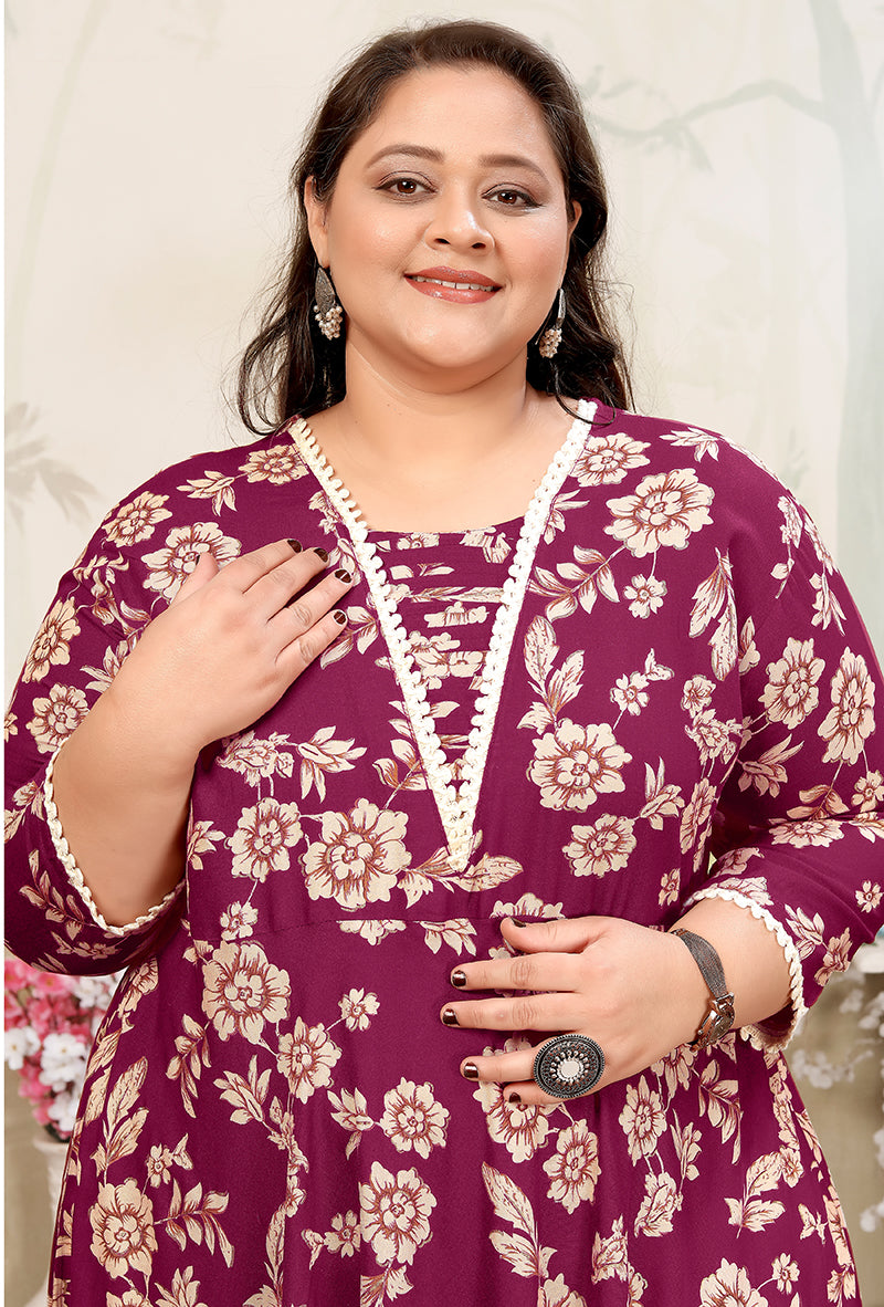 Wine Rayon Ceremonial Designer Kurti with Embroidery