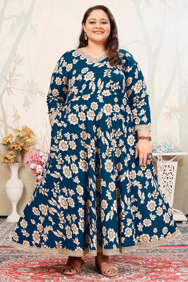 Morpeach ceremonial designer kurti in rayon with embroidery and decorative buttons