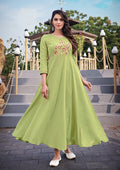 Light green rayon designer kurti with delicate ethnic embroidery