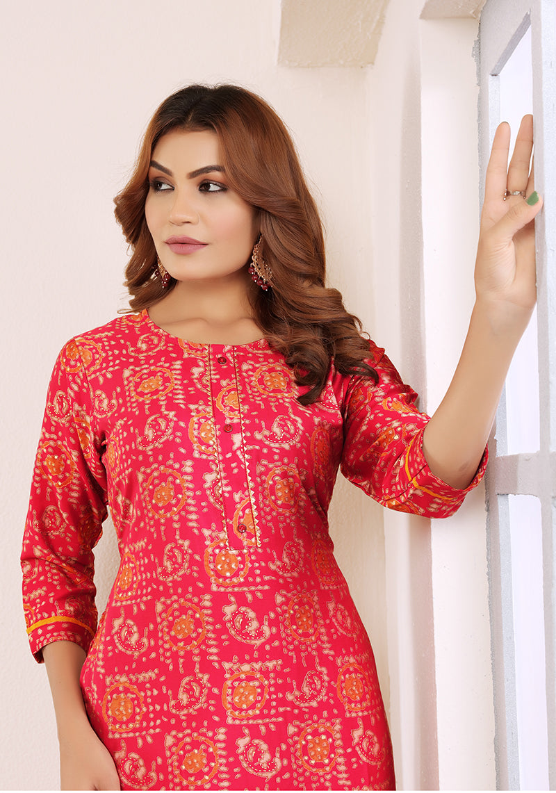 Rani Pink Viscose Button-Down Kurti for Parties