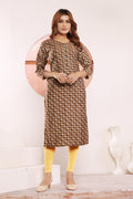 Brown viscose kurti with button detailing and print work