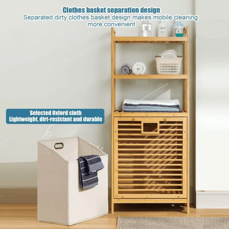 Bamboo Tilt Laundry Hamper, 16/20 Inch Solid Wood Frame, Bathroom Storage Organizer for Dirty Clothes, Towels, Multi-Purpose Storage Rack for Bedroom & Bathroom