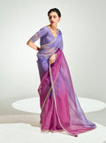 Lavender and Magenta tissue organza saree with intricate sequins embroidery for weddings