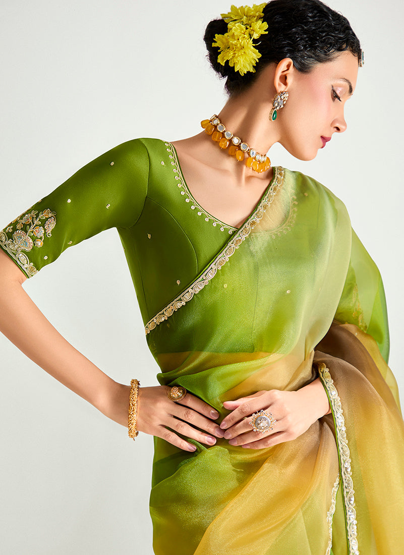 Multi Colour Organza Tissue Saree with Sequins Embroidery Work