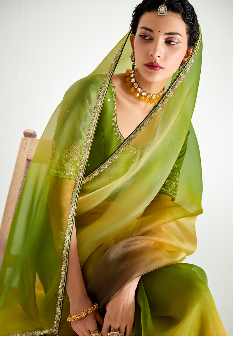 Multi Colour Organza Tissue Saree with Sequins Embroidery Work