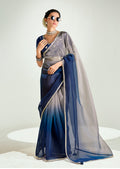 Navy Blue and Beige Organza tissue saree with intricate sequins embroidery and tassel details