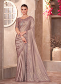 Beige shimmer silk saree with delicate embroidery work