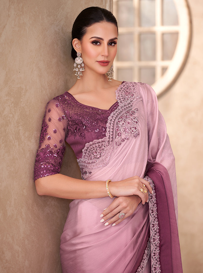 Multicolor Chiffon Silk Embroidery Saree for Party Wear