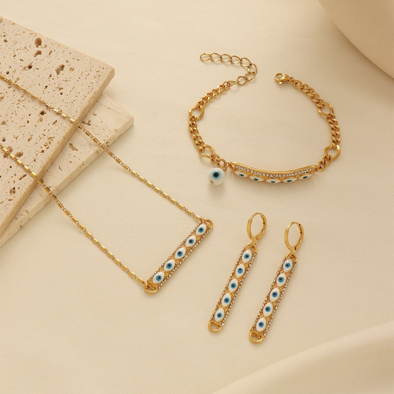 Gold-Tone Evil Eye Necklace, Bracelet and Earring Jewelry Set